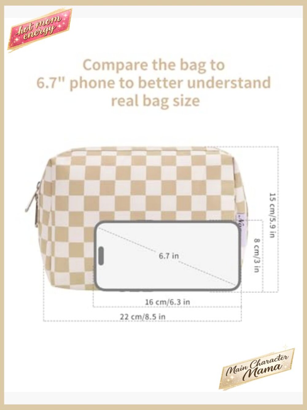Large Checkered Cosmetic Bag Travel Organizer with Compartments Water-Resistant - Picture 5 of 6